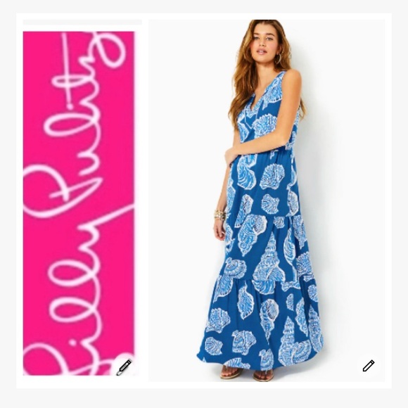 Lilly Pulitzer Blue and White Shell Maxi Dress - Picture 1 of 7
